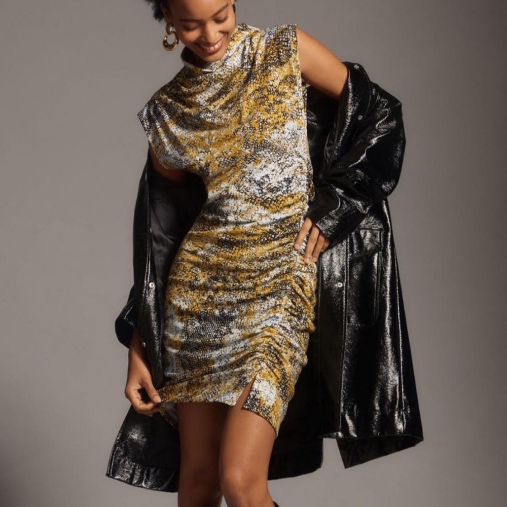 Anthropologie the Maya Ruched Cowl Neck Dress: Printed Mini Edition in snake :)